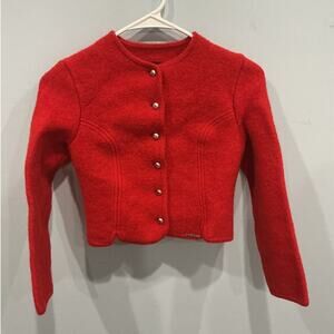 Geiger Tyrol Womens Boiled Wool Cardigan Size 38 M‎ Red Austria Romantic Cottage